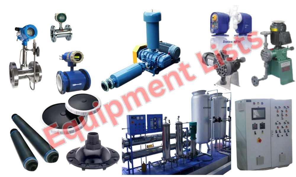 Comprehensive equipment list for an Effluent Treatment Plant (ETP) project, including pumps, filters, and chemical tanks.